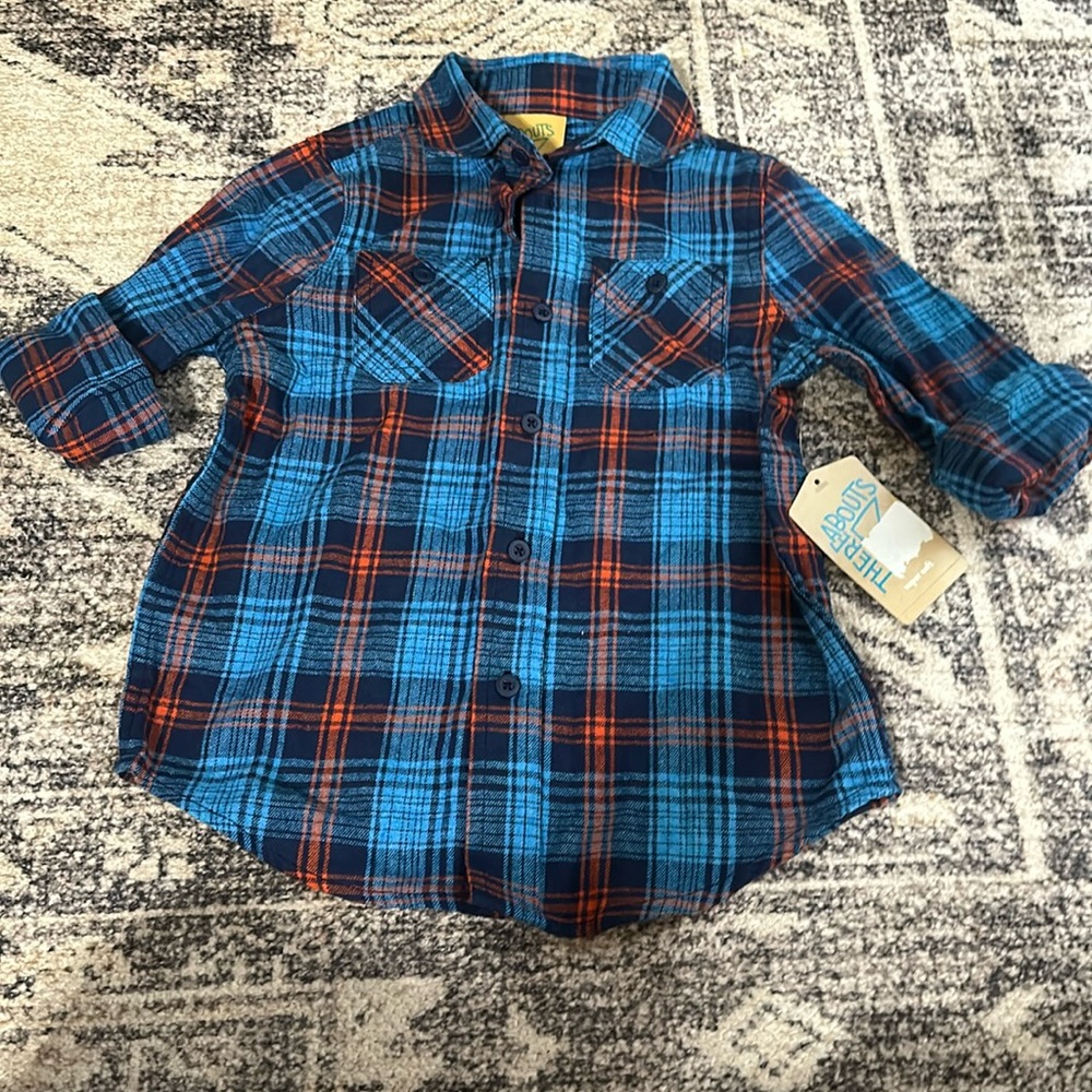 Blue and orange plaid top
